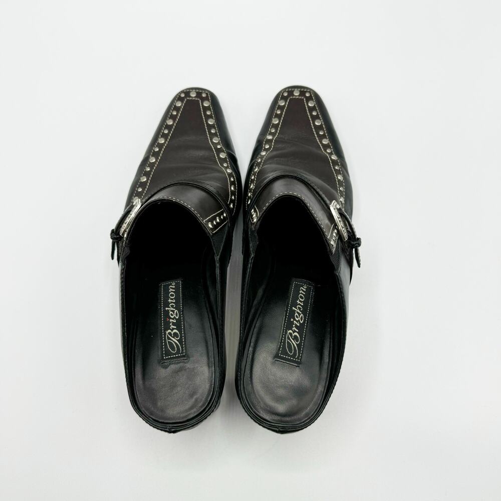 Brighton Tempe Heeled Mules Black Brown Leather Studded Western Size 7 - Picture 3 of 9
